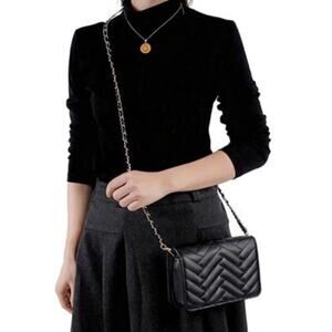 Small Black Quilted Crossbody Bag for Women – Vegan Leather Phone Wallet Purse